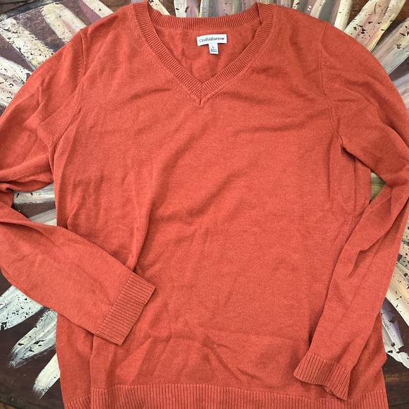 Pumpkin colored V-neck sweater from croft and borrow - Picture 1 of 5